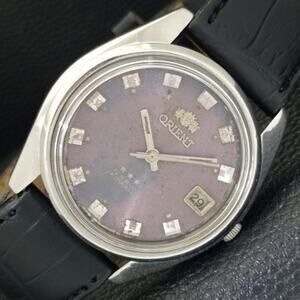 Vintage 1980 Orient Automatic Mens Silver Watch W/daydate & Glass Back